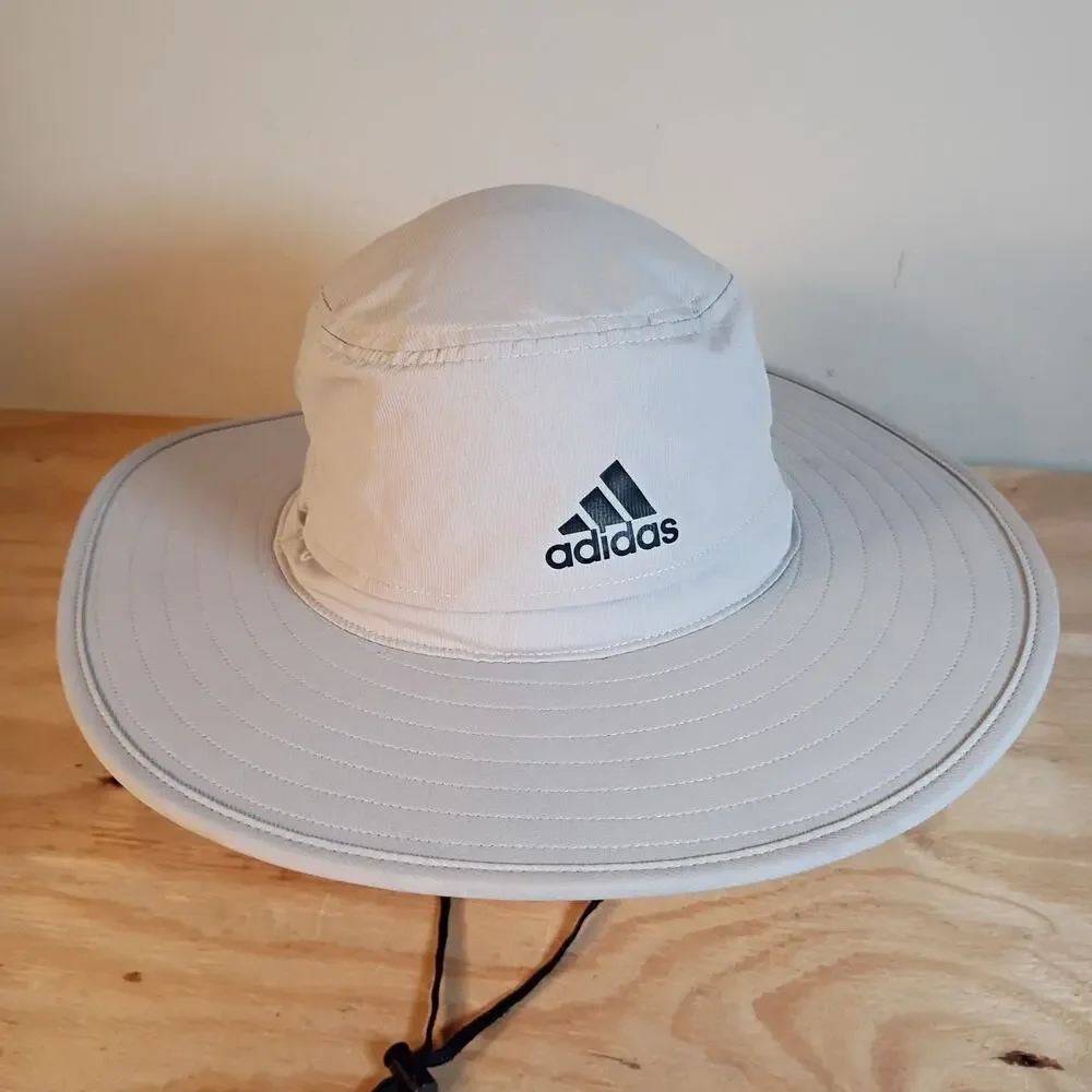 Adidas Golf UV Sun Hat Size S/M Gray Stiff Wide Brim A-Flex Drawstring FQ2162